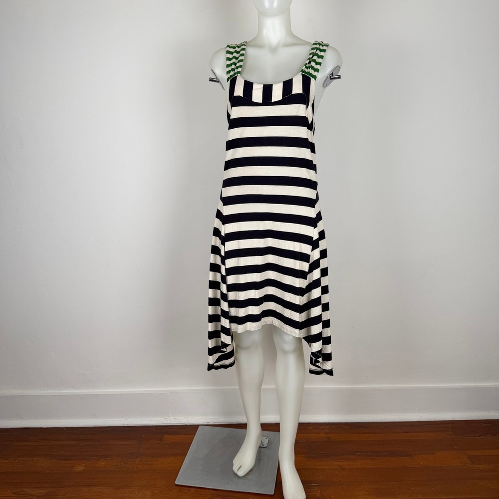 Anthropologie Sparrow Striped Cotton Handkerchief Hem Dress Blue Green Medium